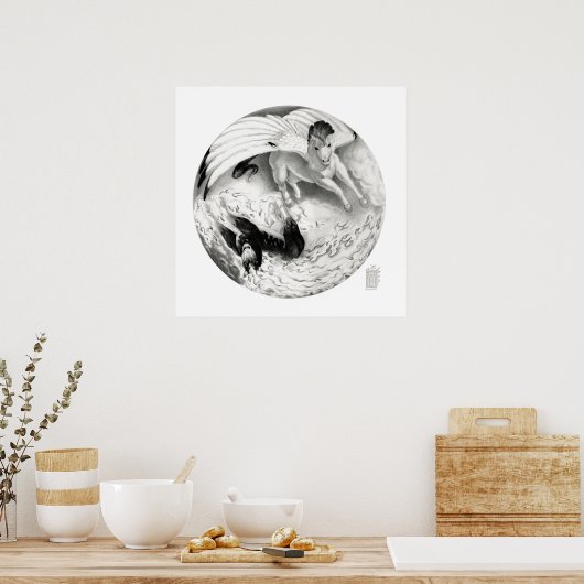 Poster Cauchemar/Mesa Pegasus Yin Yang en noir et blanc (Cuisine)