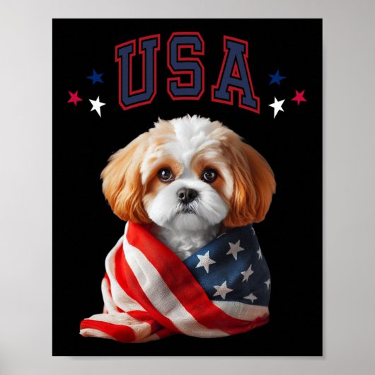 Poster Cavachon Chien Etats-Unis Amérique Drapeau Patriot (Devant)