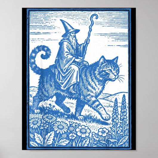 Poster Cavalier chat sorcier drôle mignon mème (Devant)