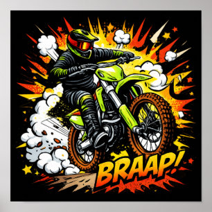 Poster Cavalier de moto cross de bande dessinée