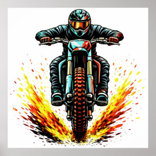 Poster Cavalier de moto cross Dirt Bike avec une traînée