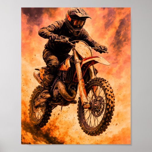 Poster Cavalier de moto cross plein d'action (Devant)