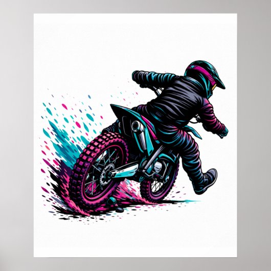 Poster Cavalier de motocross de style BD éclaboussé de bo (Devant)