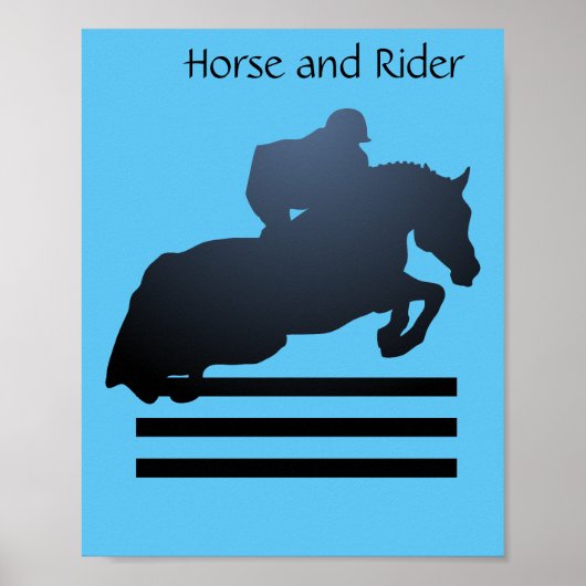 Poster Cavalier de saut d'obstacles franchissant un obsta (Devant)