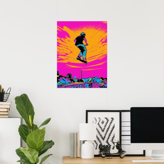 Poster Cavalier de scooter volant - Scooter de stunt (Bureau à domicile)