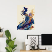 Poster Cavalier de VTT à encre fluide abstraite – Dynamiq (Bureau à domicile)