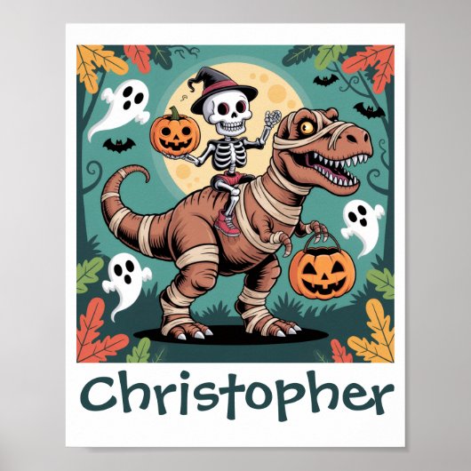 Poster Cavalier Dino Squelette – Squelette sur T-Rex Momi (Devant)