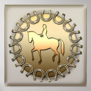 Poster Cavalier et fers à cheval de cheval de dressage