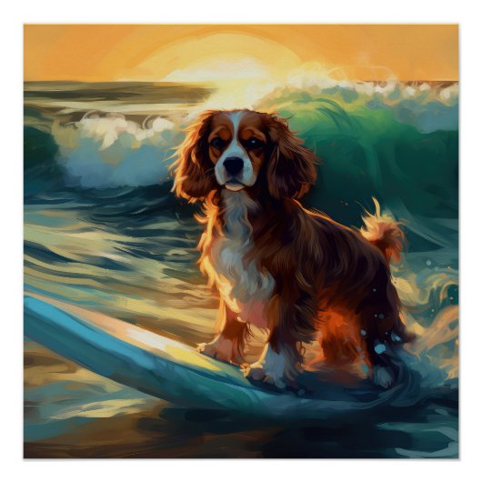 Poster Cavalier King Beach Surf Peinture (Devant)