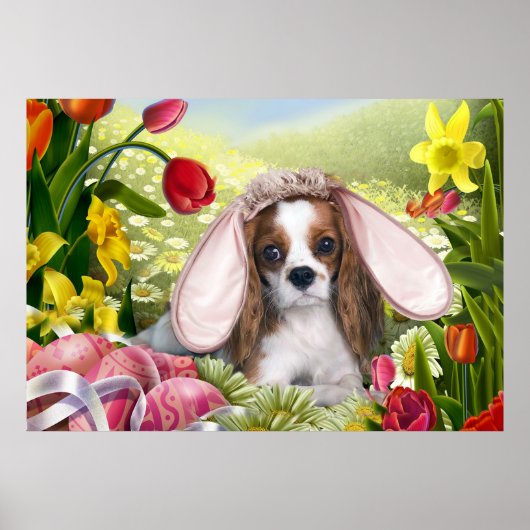 Poster Cavalier King Charles Joyeux art de Pâques (Devant)