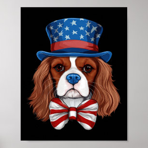 Poster Cavalier King Charles Spaniel Avec Drapeau Usa Ind