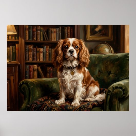 Poster Cavalier King Charles Spaniel Bibliothèque Victori (Devant)
