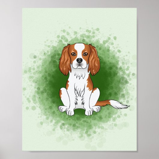 Poster Cavalier King Charles Spaniel Blenheim sur fond ve (Devant)