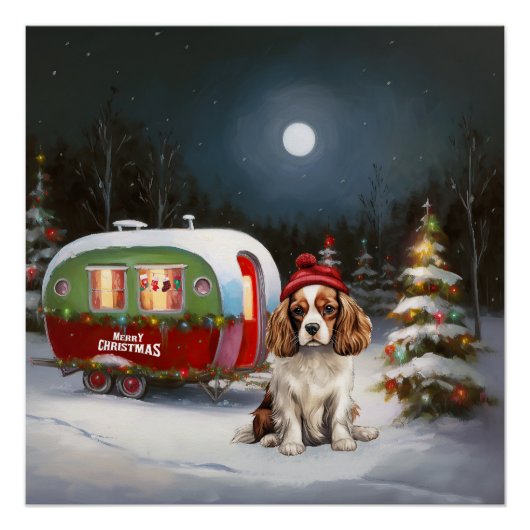 Poster Cavalier King Charles Spaniel Caravane Noël (Devant)