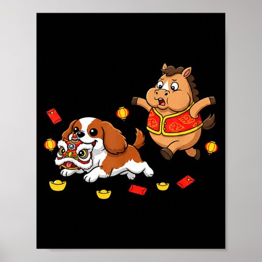 Poster Cavalier King Charles Spaniel Cheval Chinois Heure (Devant)
