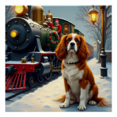 Poster Cavalier King Charles Spaniel Christmas Train (Devant)