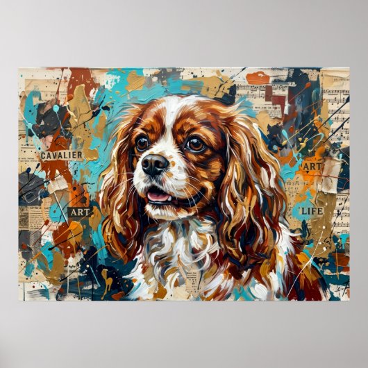 Poster Cavalier King Charles Spaniel Collage en technique (Devant)