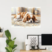 Poster Cavalier King Charles Spaniel Couché Aquarelle (Bureau à domicile)