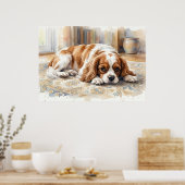 Poster Cavalier King Charles Spaniel Couché Aquarelle (Cuisine)