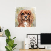 Poster Cavalier King Charles Spaniel de près Aquarelle (Bureau à domicile)