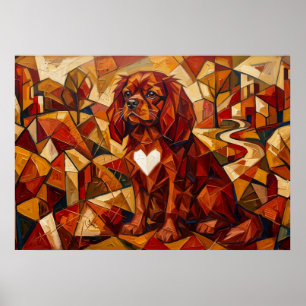 Poster Cavalier King Charles Spaniel Géométrique Cubiste 
