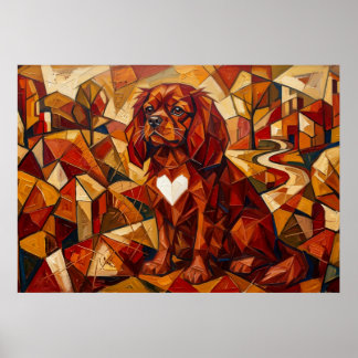 Poster Cavalier King Charles Spaniel Géométrique Cubiste