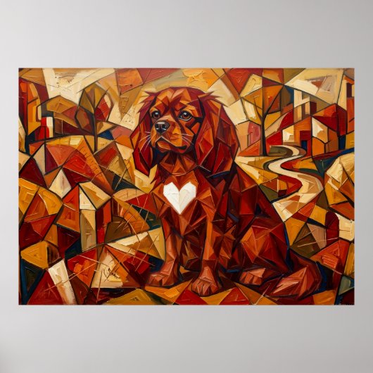 Poster Cavalier King Charles Spaniel Géométrique Cubiste (Devant)