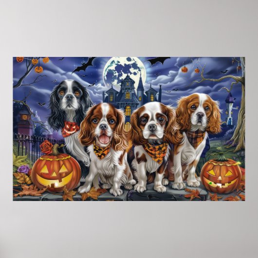 Poster Cavalier King Charles Spaniel Halloween Épouvantab (Devant)