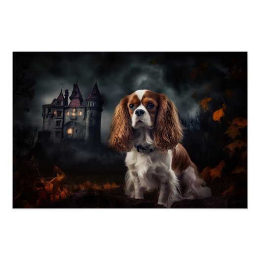 Poster Cavalier King Charles Spaniel Halloween Épouvantab (Devant)