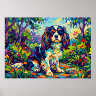 Poster Cavalier King Charles Spaniel Jardin Fauviste Post
