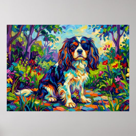 Poster Cavalier King Charles Spaniel Jardin Fauviste Post (Devant)