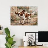 Poster Cavalier King Charles Spaniel Jouant dans le Jardi (Bureau à domicile)