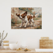 Poster Cavalier King Charles Spaniel Jouant dans le Jardi (Cuisine)