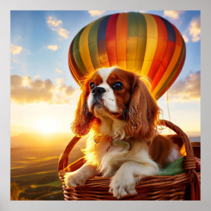 Poster Cavalier King Charles Spaniel montant une montgolf