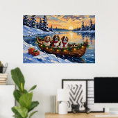 Poster Cavalier King Charles Spaniel Noël Bateau (Bureau à domicile)