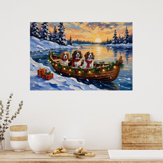 Poster Cavalier King Charles Spaniel Noël Bateau (Cuisine)