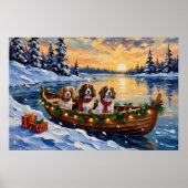 Poster Cavalier King Charles Spaniel Noël Bateau (Devant)