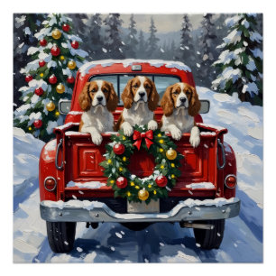 Poster Cavalier King Charles Spaniel Noël Camion Rouge