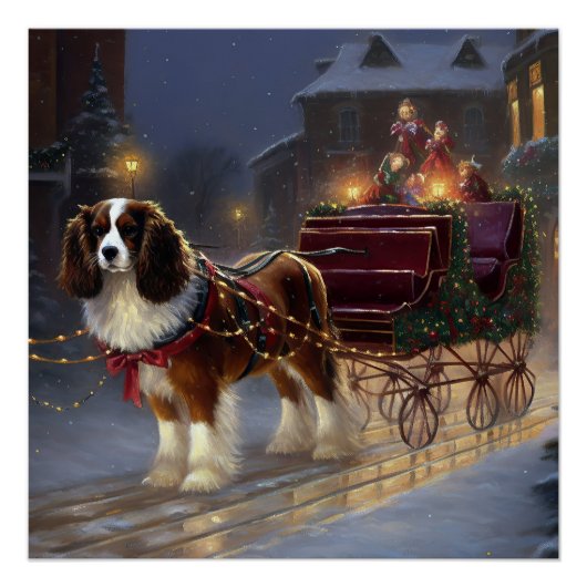 Poster Cavalier King Charles Spaniel Noël Fêtard (Devant)