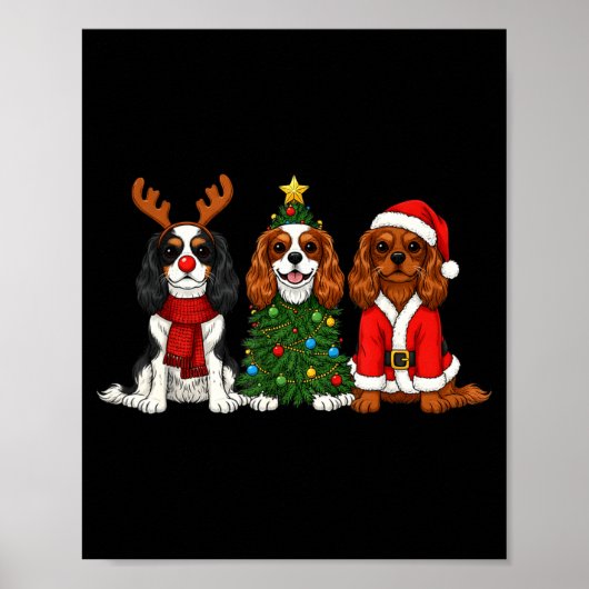 Poster Cavalier King Charles Spaniel Noël Santa Rein (Devant)