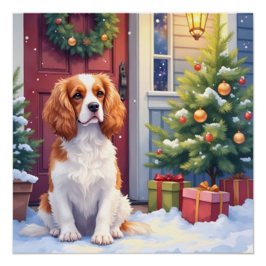 Poster Cavalier King Charles Spaniel Snowy Christmas (Devant)