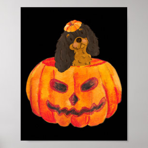 Poster Cavalier noir et feu Joyeux Halloween Citrouille