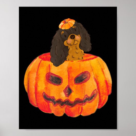 Poster Cavalier noir et feu Joyeux Halloween Citrouille (Devant)