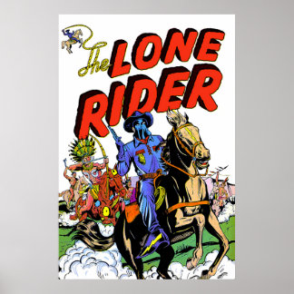 Poster Cavalier solitaire et bandes dessinées anciennes a