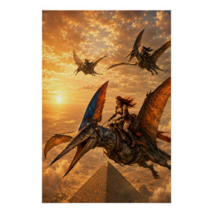 Poster Cavaliers du coucher de soleil sur les pyramides
