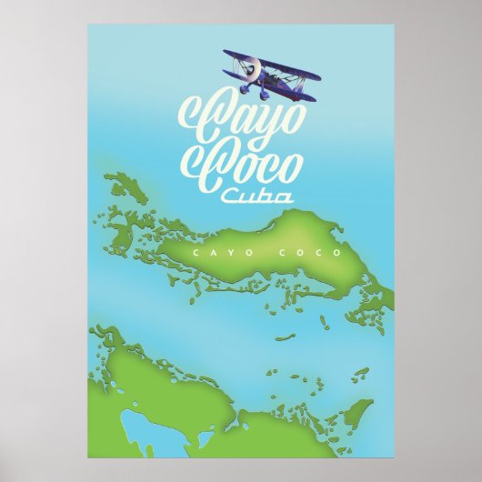 Poster Cayo Coco Cuba carte de style vintage. (Devant)