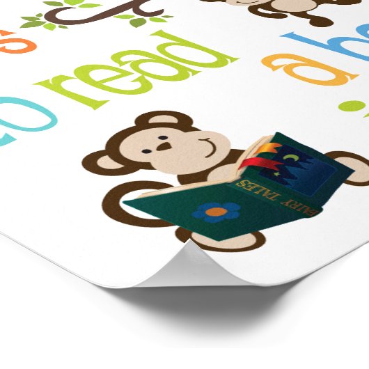 Poster Ce Petit Singe Aime Lire (Coin)
