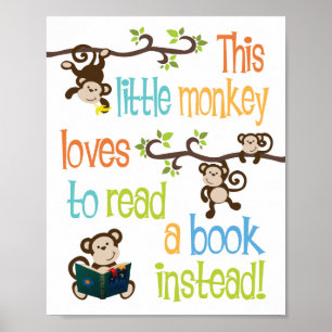 Poster Ce Petit Singe Aime Lire