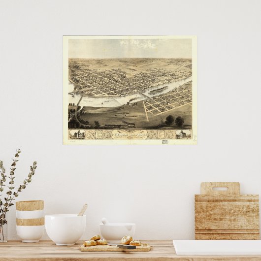 Poster Cedar Rapids Iowa 1868 Antique Panoramic Map (Cuisine)