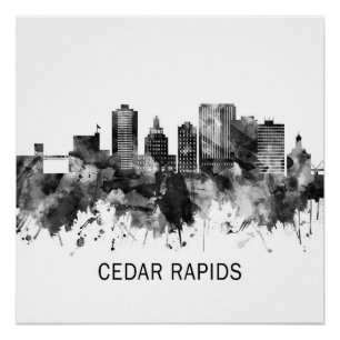Poster Cedar Rapids Iowa Skyline BW